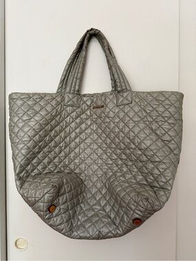 MZ WALLACE Quilted Metallic Gray Tote Bag - Stylish Everyday Carry